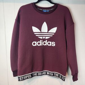Adidas Trefoil Logo Burgundy Maroon Textured Sweatshirt‎ Oversized Size Small
